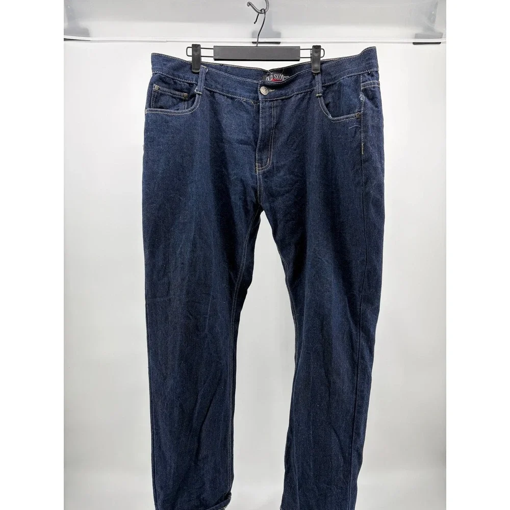 Skool brand jeans, specifically‎ a dark wash, wide-leg baggy style with. Size 42